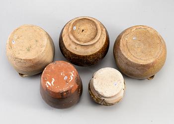 Five pottery jars, Sotuh east asia, 19th/20th century.