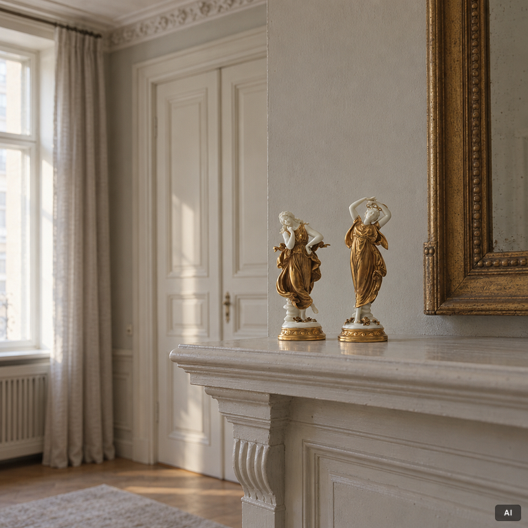 A pair of gilt "Muse" porcelain figurines, Volkstedt, first part of the 20th century.