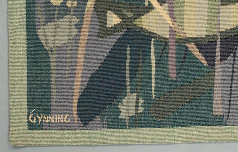 TAPESTRY. "Poissons verts" ("Green fish"). Tapestry weave (gobelängteknik). 106 x 139 cm. Signed GYNNING PF.