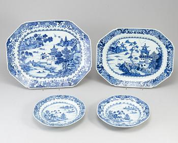 A group of blue and white dishes, Qing dynasty, QIanlong (1736-95).