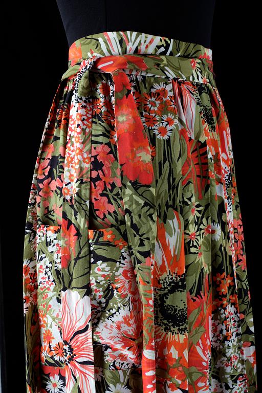 A floral patterned silk long skirt and blouse by Christian Dior.