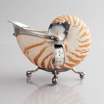 A Swedisk early 19th century silver-mounted shell, sauce-boat, mark of Gustav Ingelman, Kalmar (active 1813-1822).