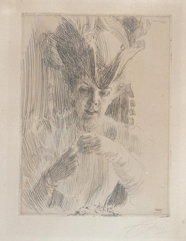Anders Zorn, etsning, 1906, signerad med blyerts.