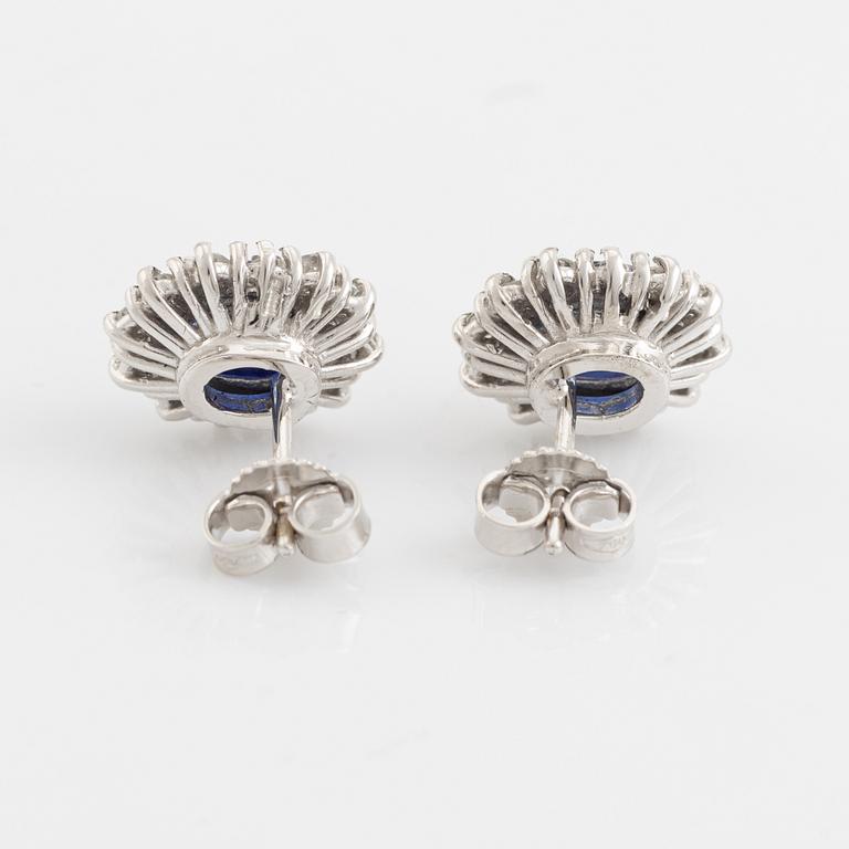 Sapphire and brilliant cut diamond earrings.