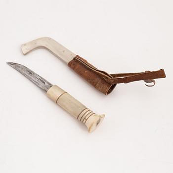 A reindeer horn knife by Nikolaus Fankki, signed.