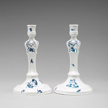 272. A pair of Berlin porcelain candle sticks, 18th Century.