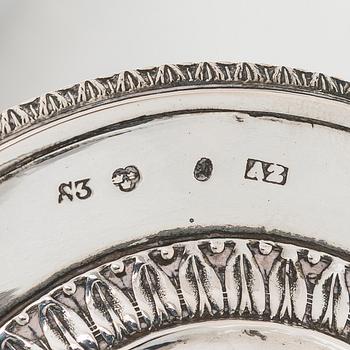 Pehr och Adolf Zethelius, kandelabrar, ett par, silver, Stockholm 1797 och 1824. Empire.