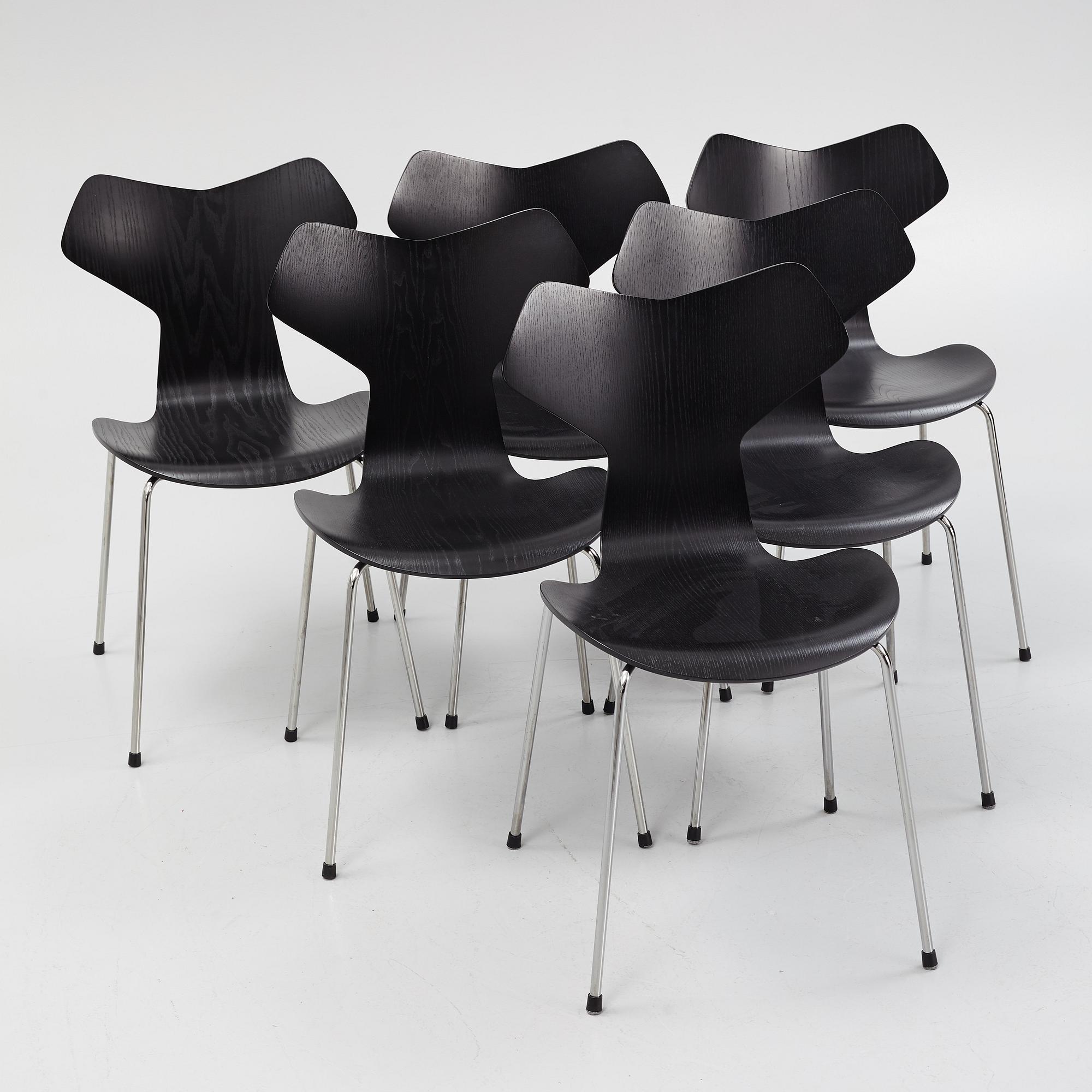 Arne Jacobsen, six "Grand Prix" chairs, Fritz Hansen, Denmark, 2014-2016.