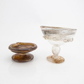 Gunilla Kihlgren,  a glass sculpture and three bowls some signed.
