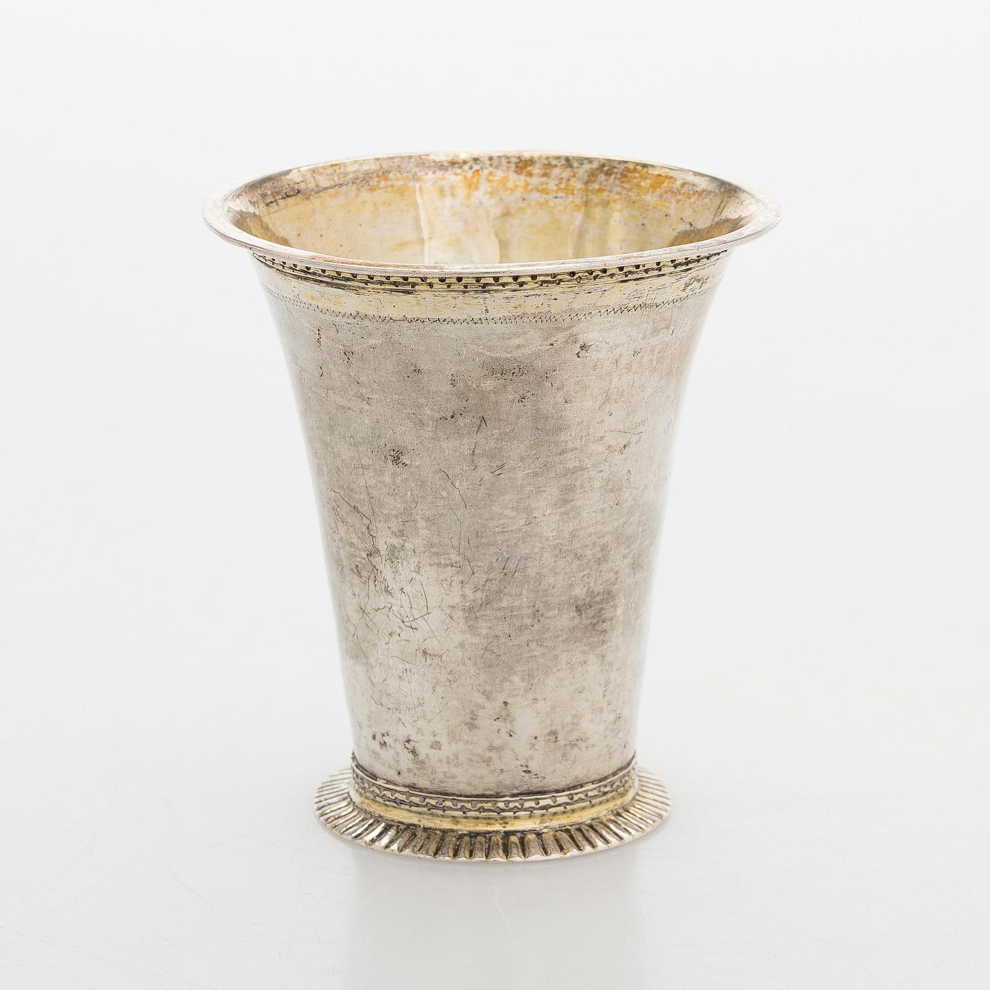 An 18th-century silver parcel-gilt beaker, maker's mark of Carl Halle, active in Turku, Finland 1765-1771.