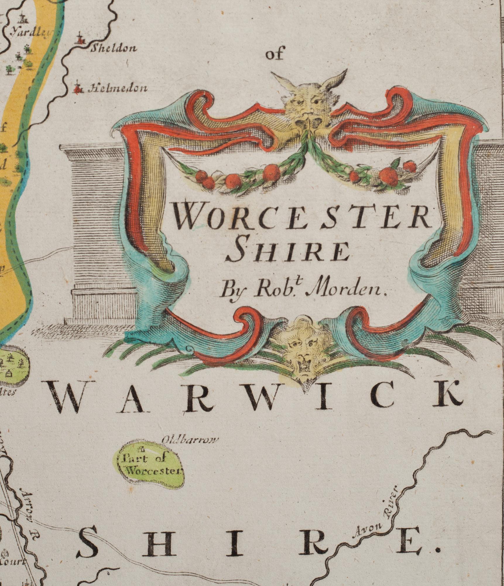 KARTA, "Worcester Shire By Rob.t Morden"Sold by Abel Swale Awnshan & Iohn Churchill. 16/1700-tal.