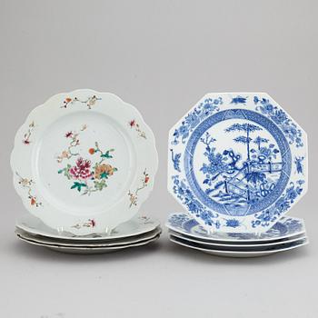 A set of eight (4-4) export plates, Qing dynasty, Qianlong (1736-95).