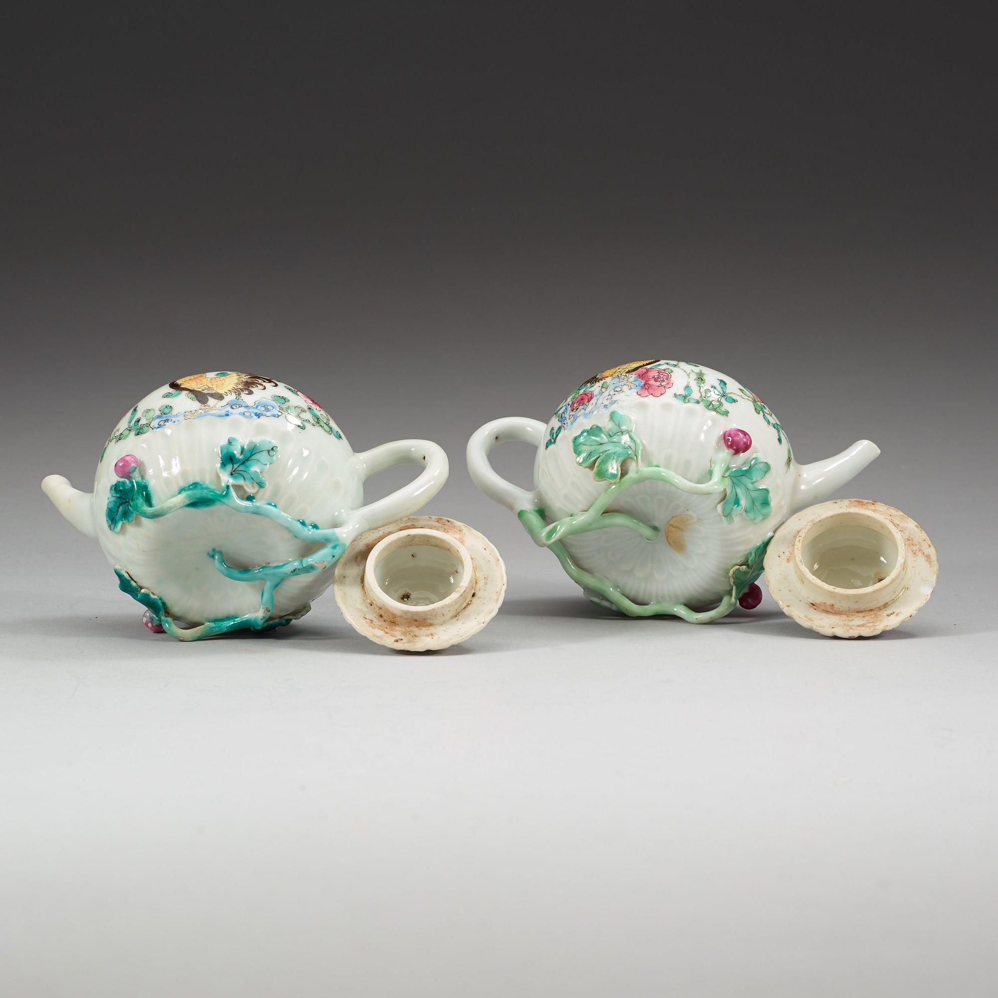 A pair of famille rose teapots with covers, Qing dynasty, Qianlong (1736-95).
