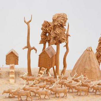 Kjell Bergqvist, a sculpture group, signed KB.