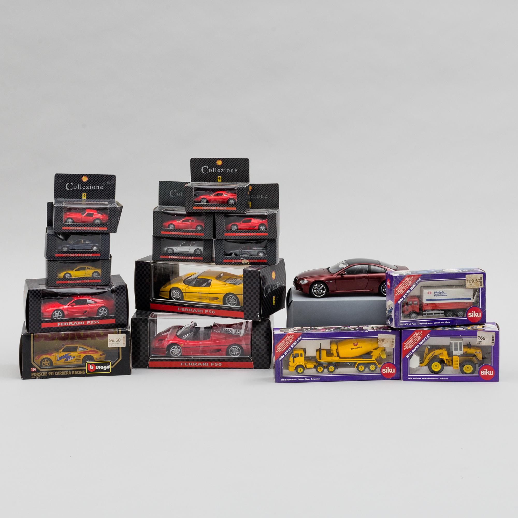 MODELLBILAR, 16 st, bland annat Shell Collezione, Burago samt Siku, 2000-tal.