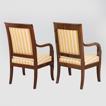 Karmstolar, 2 st, empir, 1820s-30-tal.