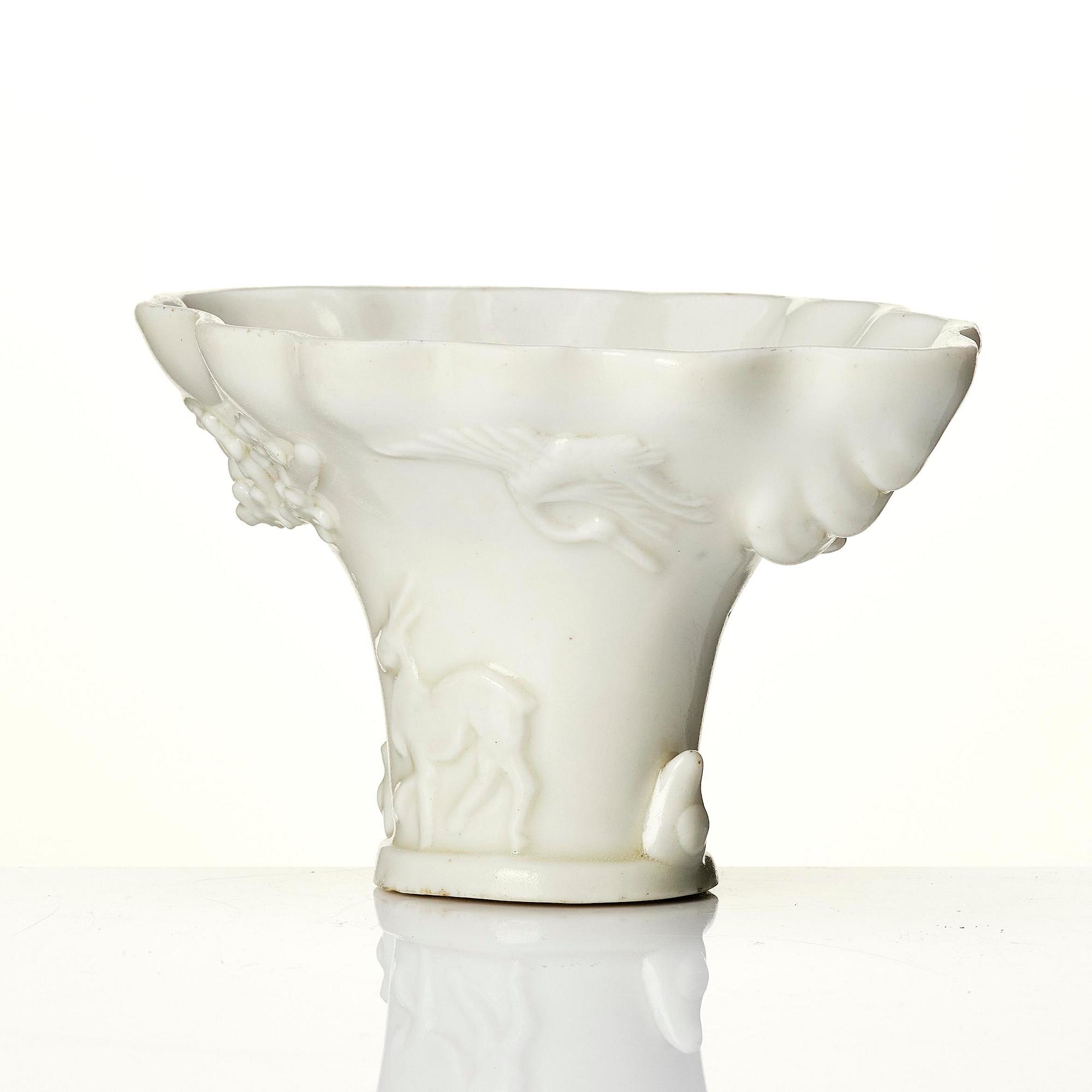 A blanc de chine libation cup, Qing dynasty, 18th century.