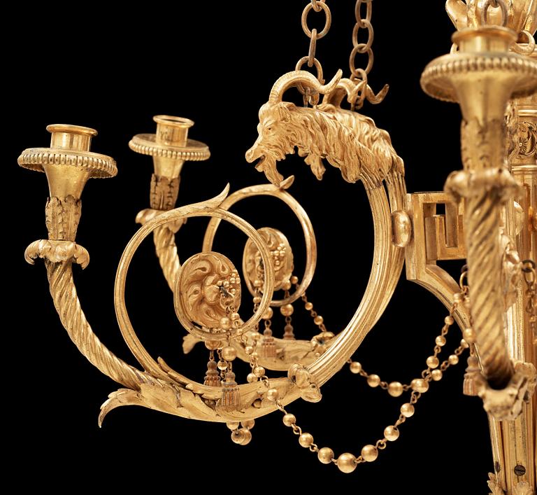 A Louis XVI-style 19th century six-light gilt bronze hanging-lamp.