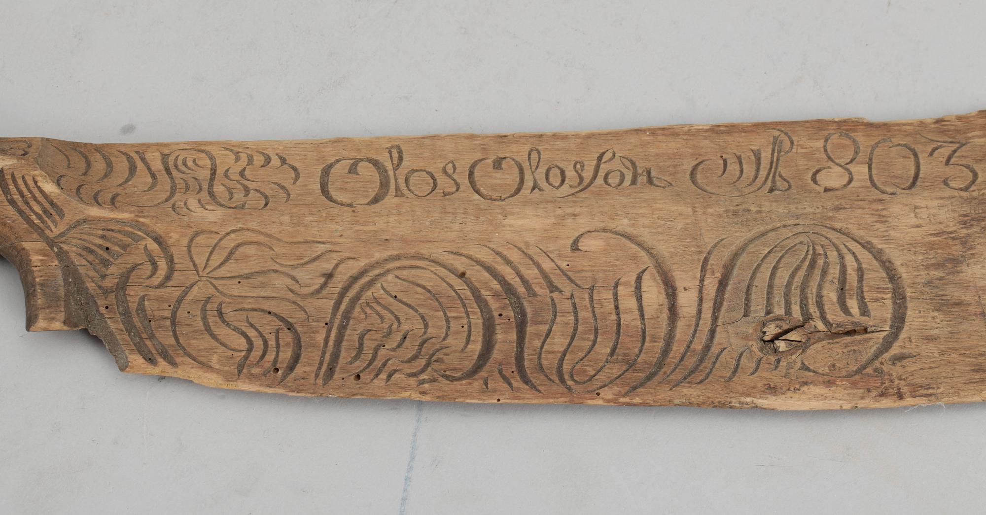 SKÄKTKNIV, allmoge, märkt 1803.