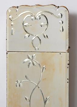A pair of Swedish engraved-glass one-branch girandole mirrors, later part 18th century.