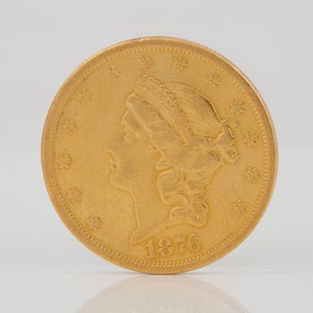 GULDMYNT, 20 dollars, 'Liberty double Eagle', USA, 1876.