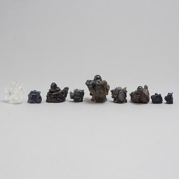 Nine Chinese figures, lapis lazuli and rock chrystal, modern production.