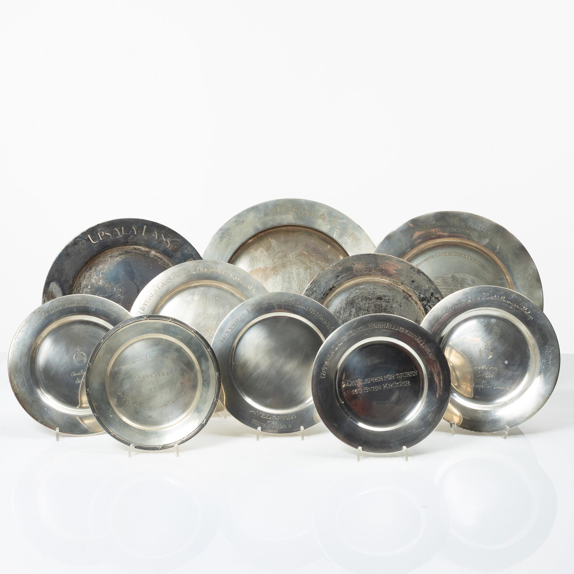 Ten Swedish silver dishes, including mark of KG Markström, Uppsala 1916.