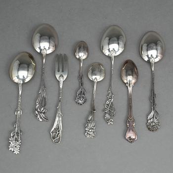 PARTI SILVER, delar 88, bl. a Gewe, Malmö och GAB Stockholm, mitten 1900-talets. Vikt ca 1 591 g.