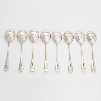 A set of eight sterling silver bouillon spoons, Walker & Hall, Sheffield 1897.