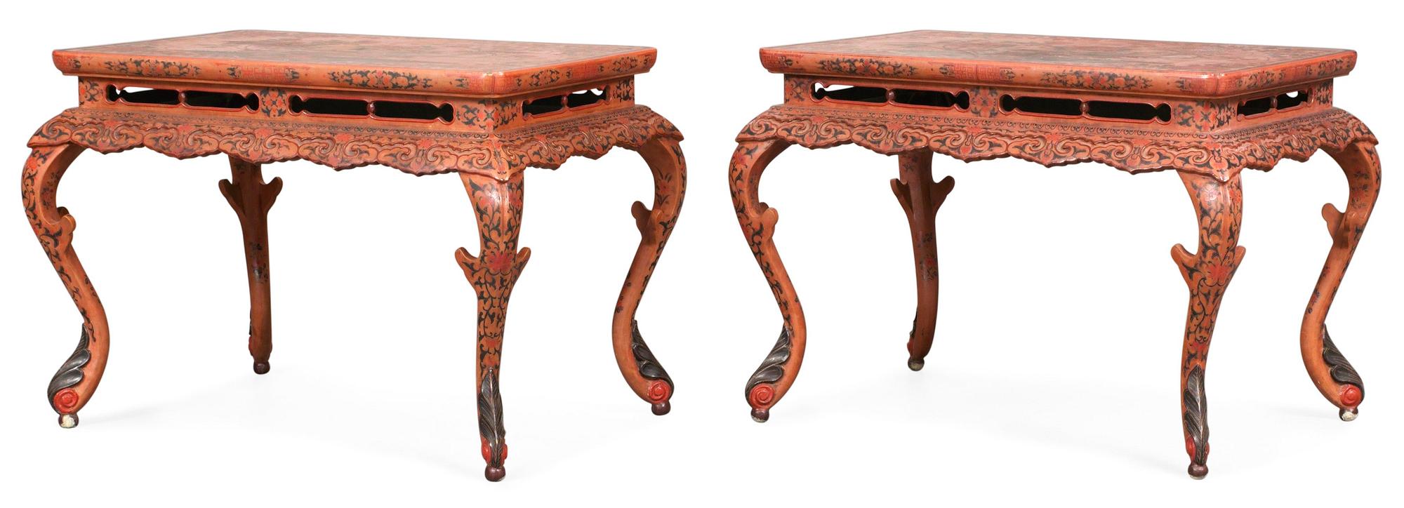 Two incised red lacquer tables, 18th/19th Century.