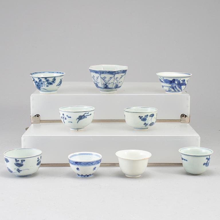 Nine blue and white cups, Ming and early Qing dynasty.