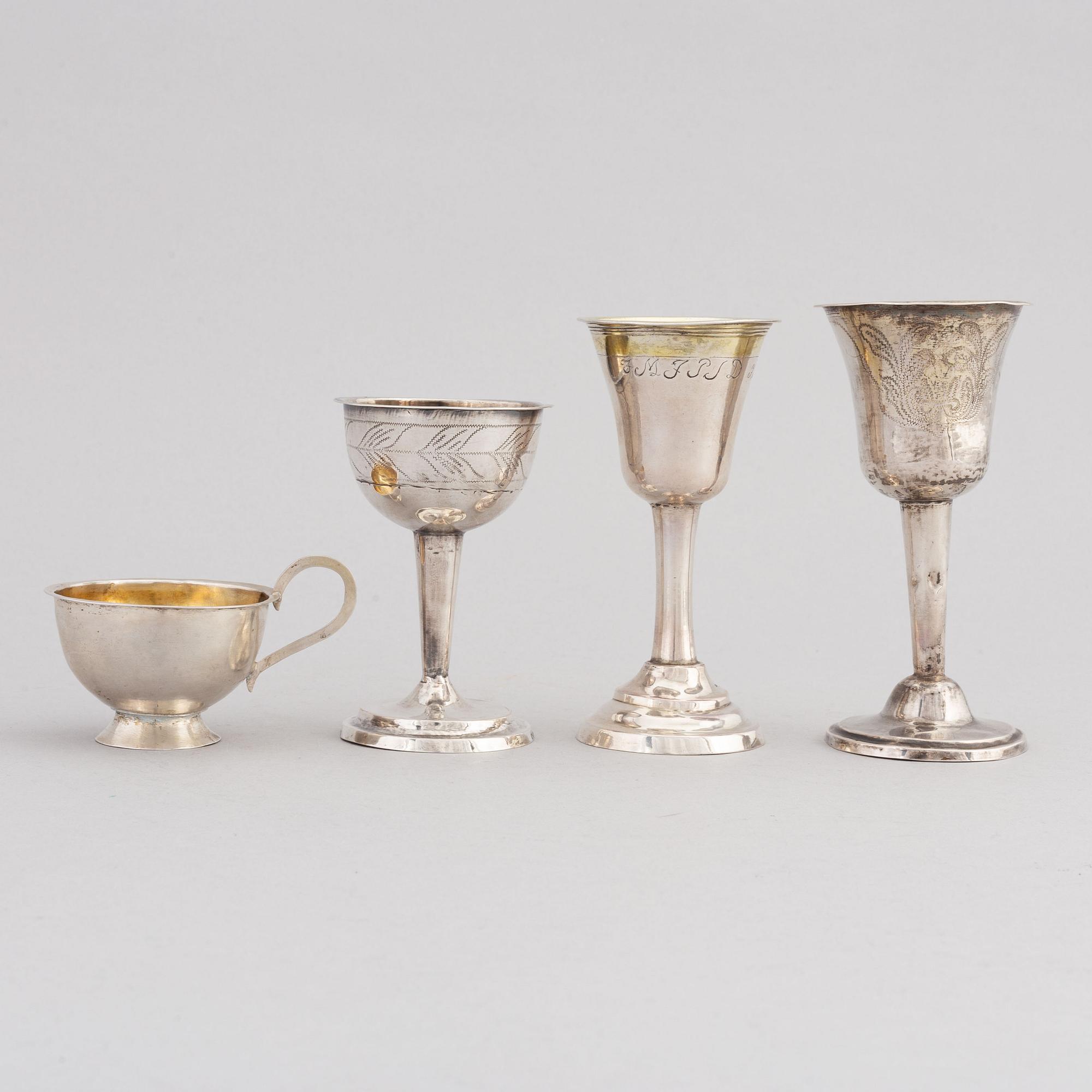 Four Swedish Silver Brandy Cups, first half of the 19th Century.