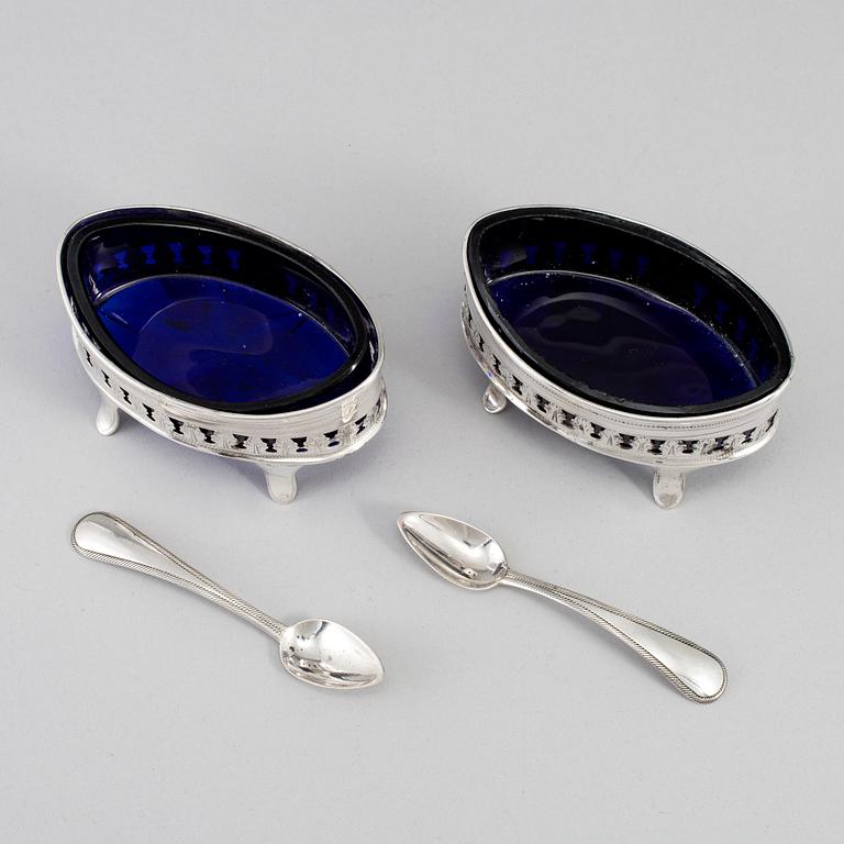A pair of silver salt cellars, mark of H.