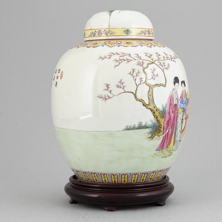 A famille rose jar with cover, China, Republic style, 20th Century.