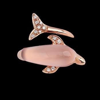 RING, 18K roséguld, diamanter tot ca 0.75 ct, rosa kvartz.