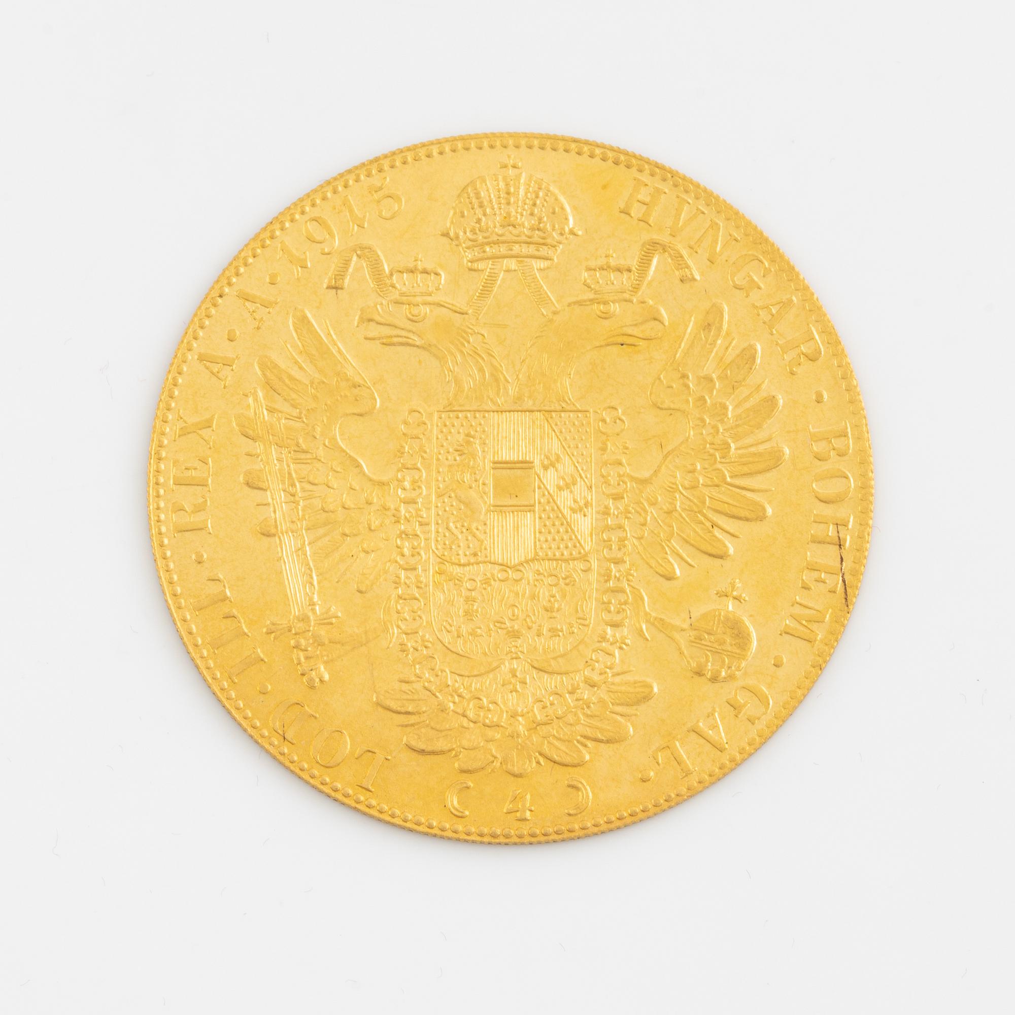 Guldmynt, Österrike-Ungern, 4 Ducat, 1915, senare prägling.