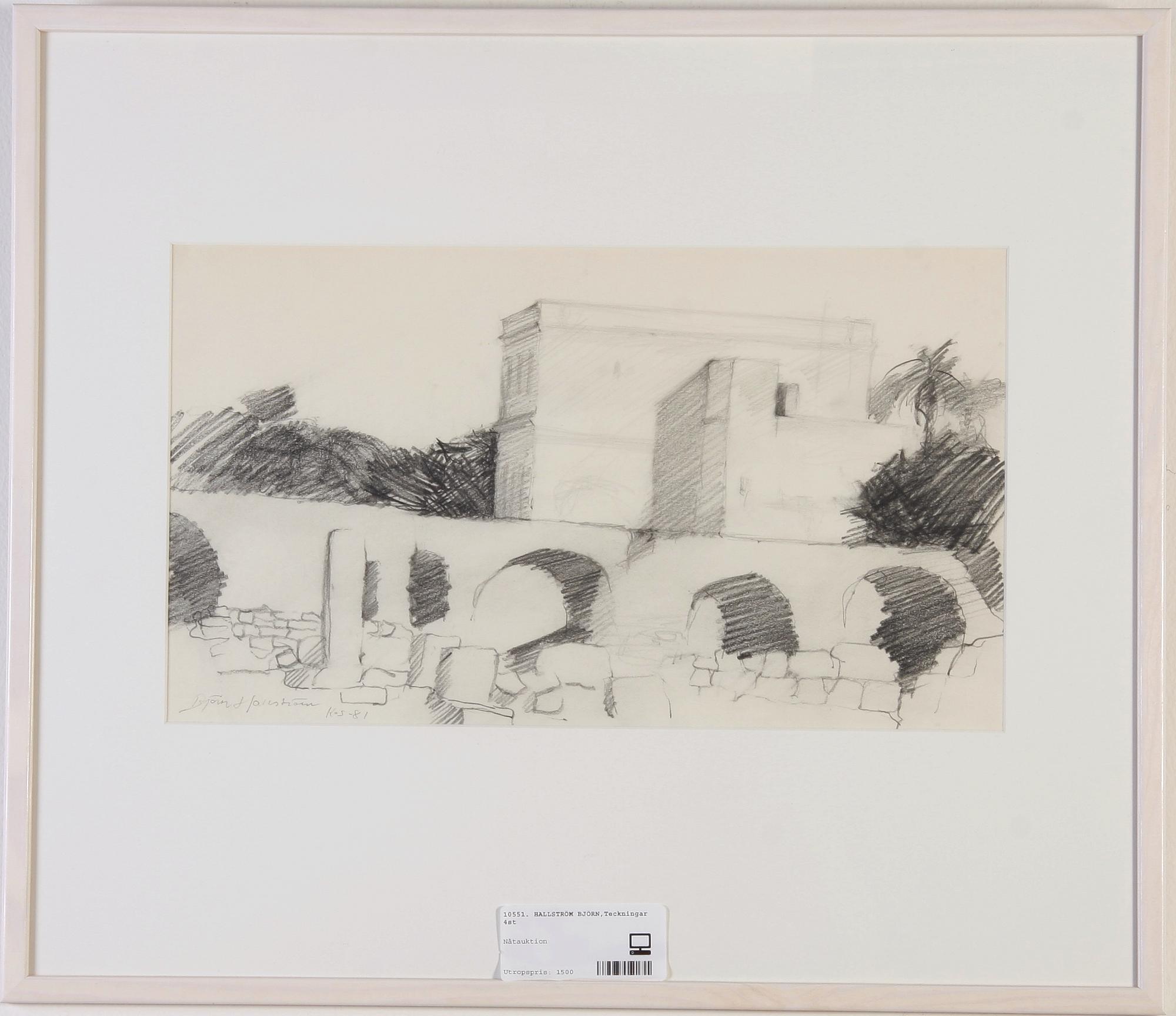 HALLSTRÖM BJÖRN, 4 st, blyertsteckningar. Sign o dat. 1981.