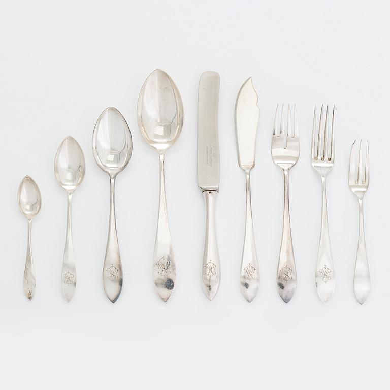 Bestickuppsättning för 12, totalt 108 delar, silver, Warszawa, Polen 1931-1963.