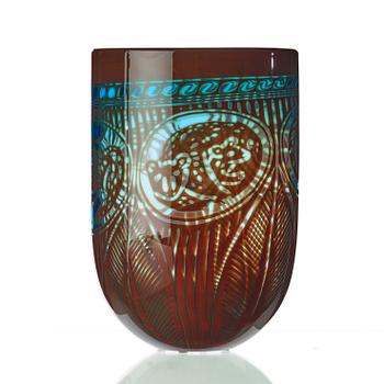 Gunnar Cyrén, a 'graal' glass vase, Orrefors, Sweden 1980's.