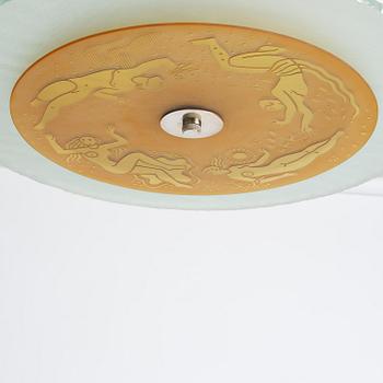 Edward Hald, & Erik Tidstrand, a rare "The 4 Winds" ceiling lamp model "HD 656"/"29679", Orrefors & Nordiska Kompaniet, 1930s.