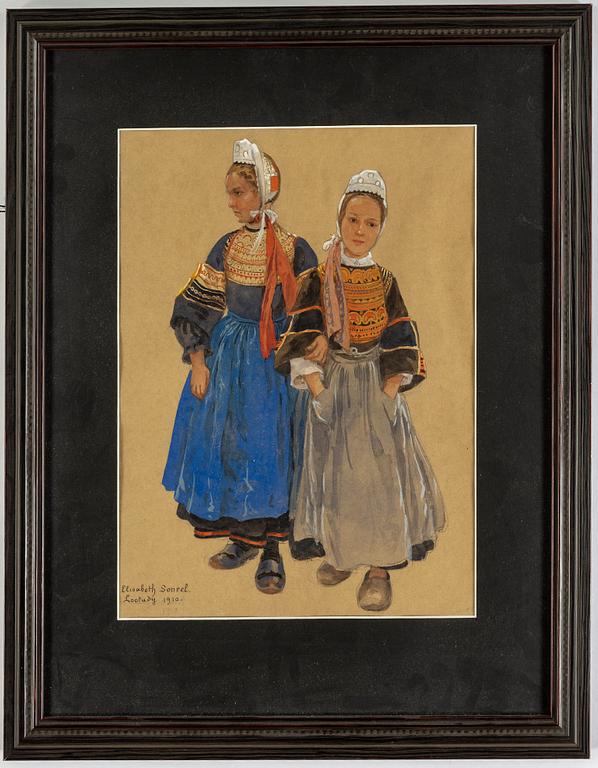 ELISABETH SONREL, watercolour and gouache, signed Elisabeth Sonrel and dated Loctudy 1910.