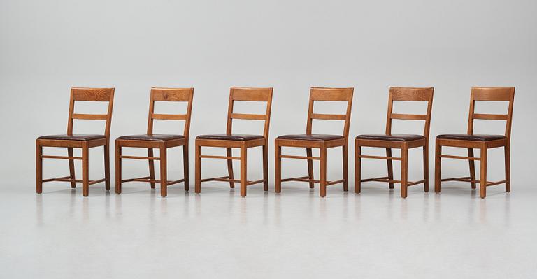 Oscar Nilsson, attributed to, a set of eight chairs (6+2), likely executed at Isidor Hörlin AB, Stockholm in the 1930s-40s.