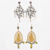 Yvone Christa, two pairs of earrings, silver, with openwork decoration, set with imitation stones.