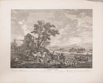 PHILIPS WOUWERMAN, after, six unframed coppar engravings, 18th century.