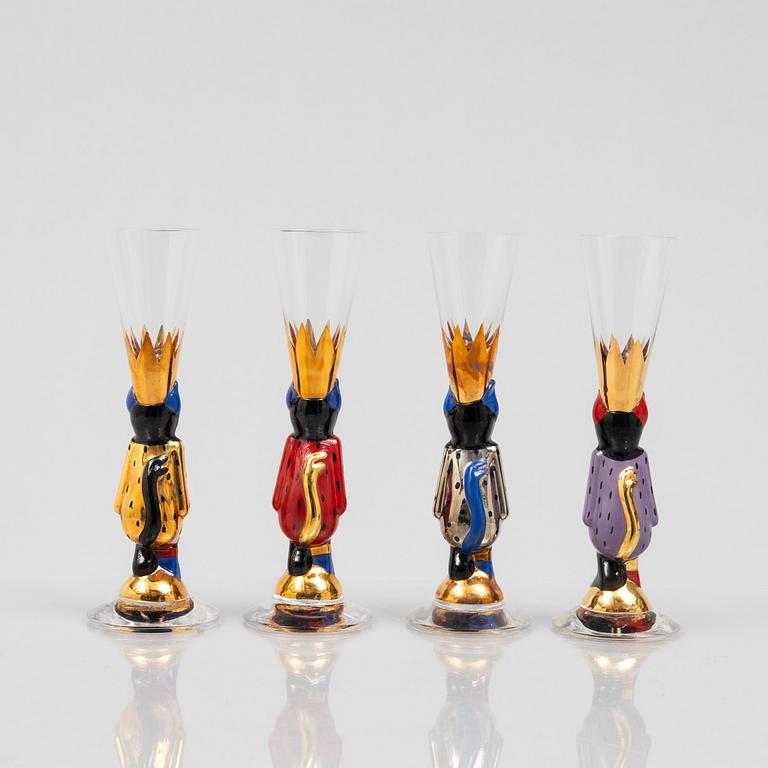 Gunnar Cyrén, four shot glasses, so-called devil glasses, from the Nobel service, Orrefors.