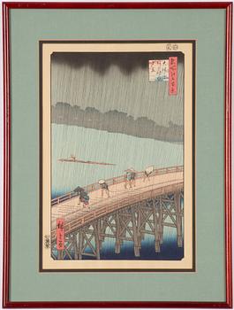 Ando Utagawa Hiroshige, efter, 'Sudden Shower over Shin-Ōhashi Bridge and Atake'. 1900-tal.