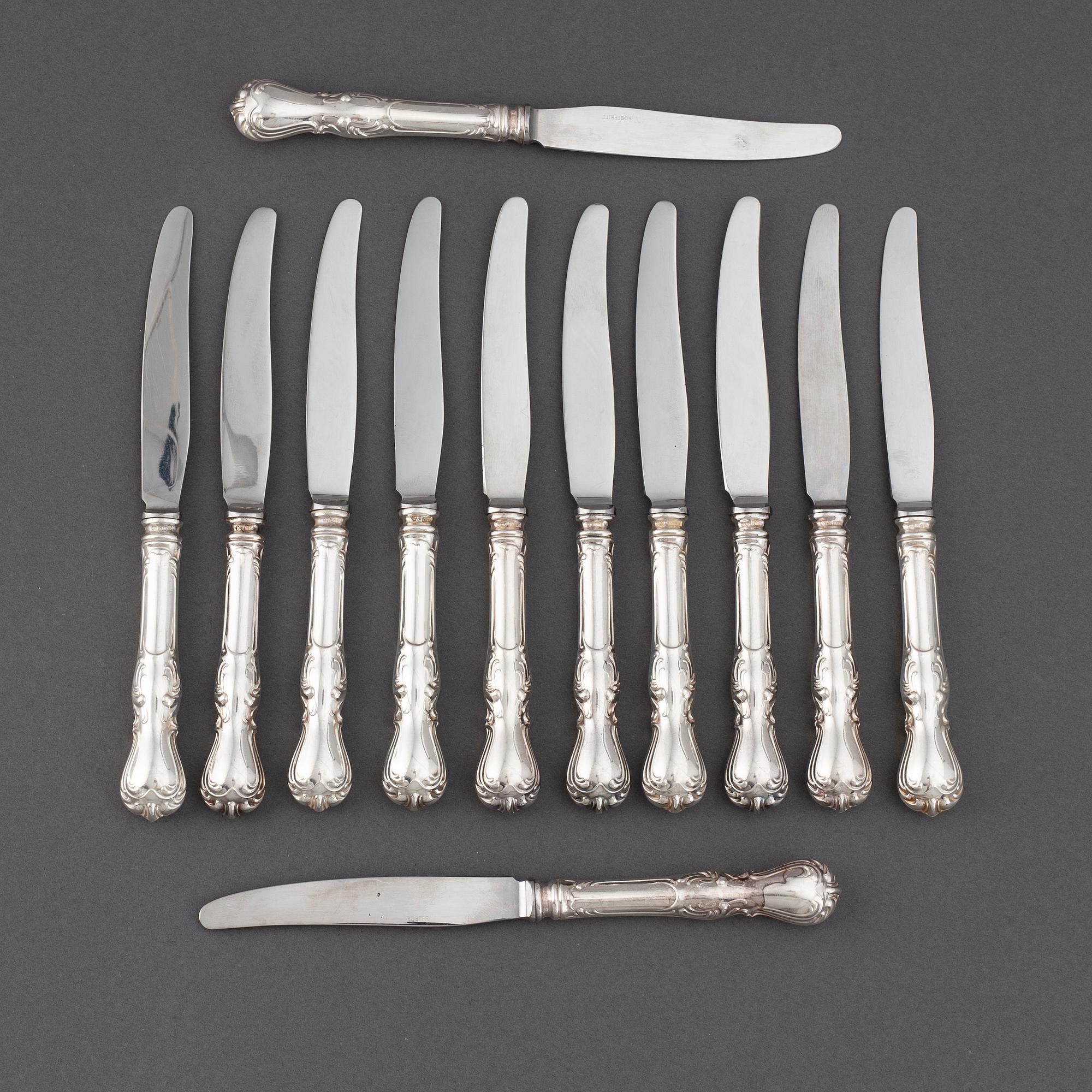 A set of flatware, twelve  silver knives, mark of GAB, Stockholm, 1970s.