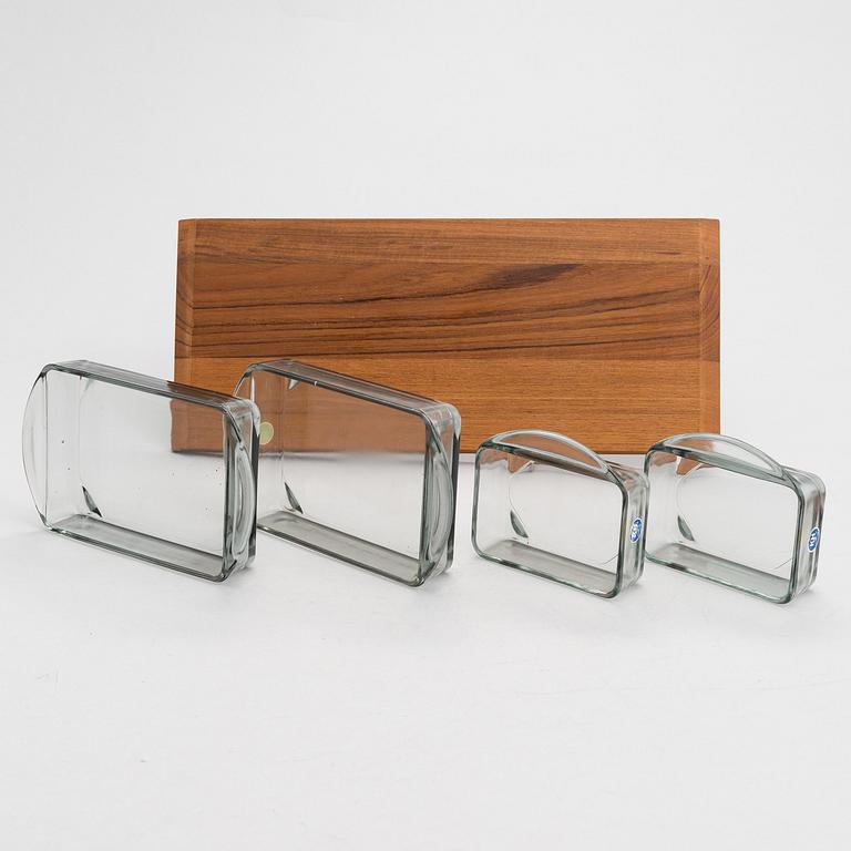 A pair of Danish teak and glass serving trays. Kastrup Holmegaard 1960's.