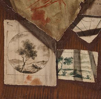 Sebastiano Lazarri Attributed to, Trompe l'oeil wit drawings and playing cards a pair.