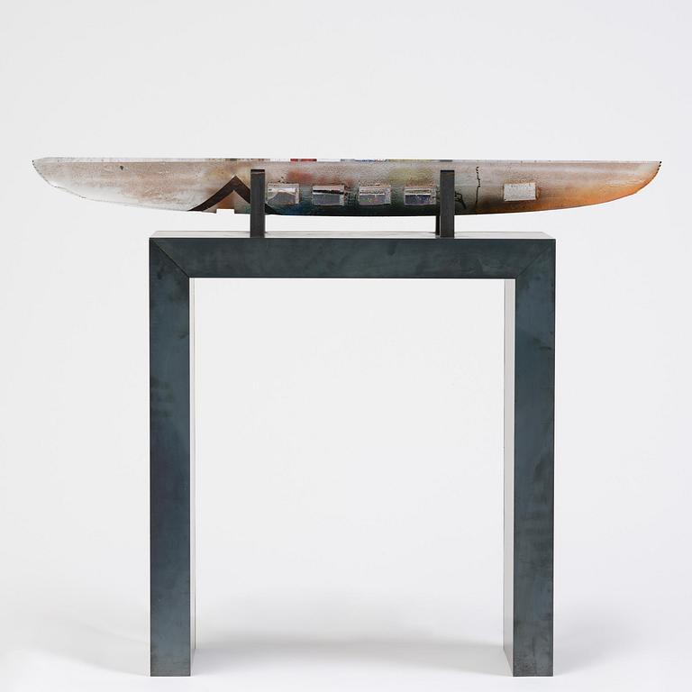Bertil Vallien, a unique sand cast glass sculpture of a boat, Kosta Boda, Sweden.